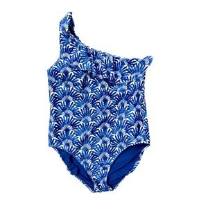 Vineyard Vines Blue White Shell-Print One-Shoulder One-Piece